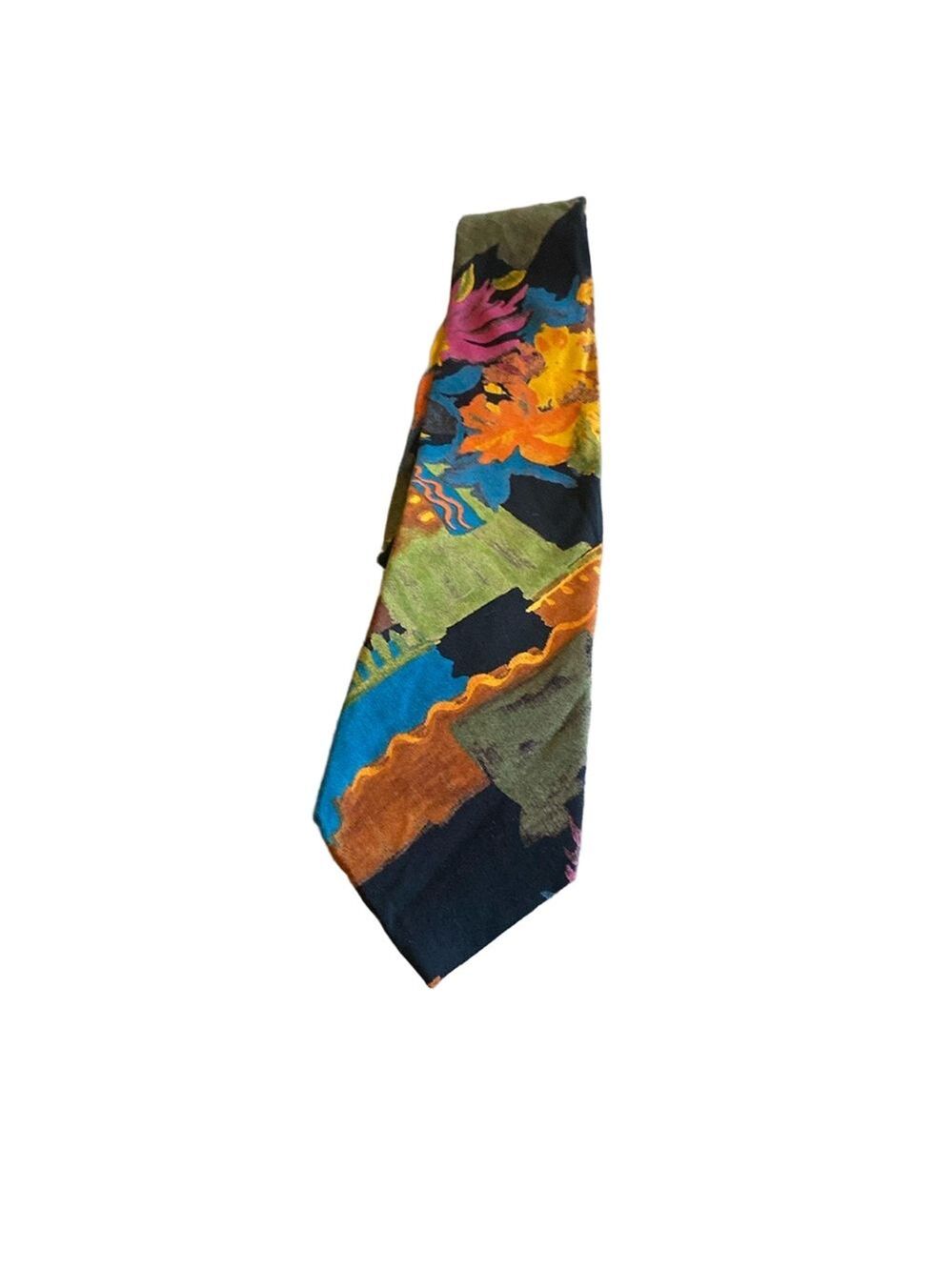 Surrey Abstract Vintage Men’s Necktie – Black Blue Orange Green